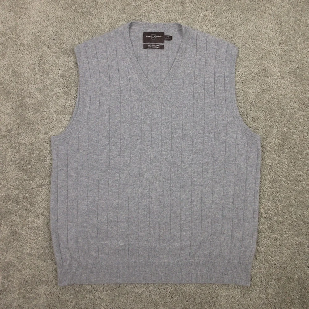 Black Brown 1826 Sweater Mens Large Gray Cashmere Knit Vest V-Neck Pullover